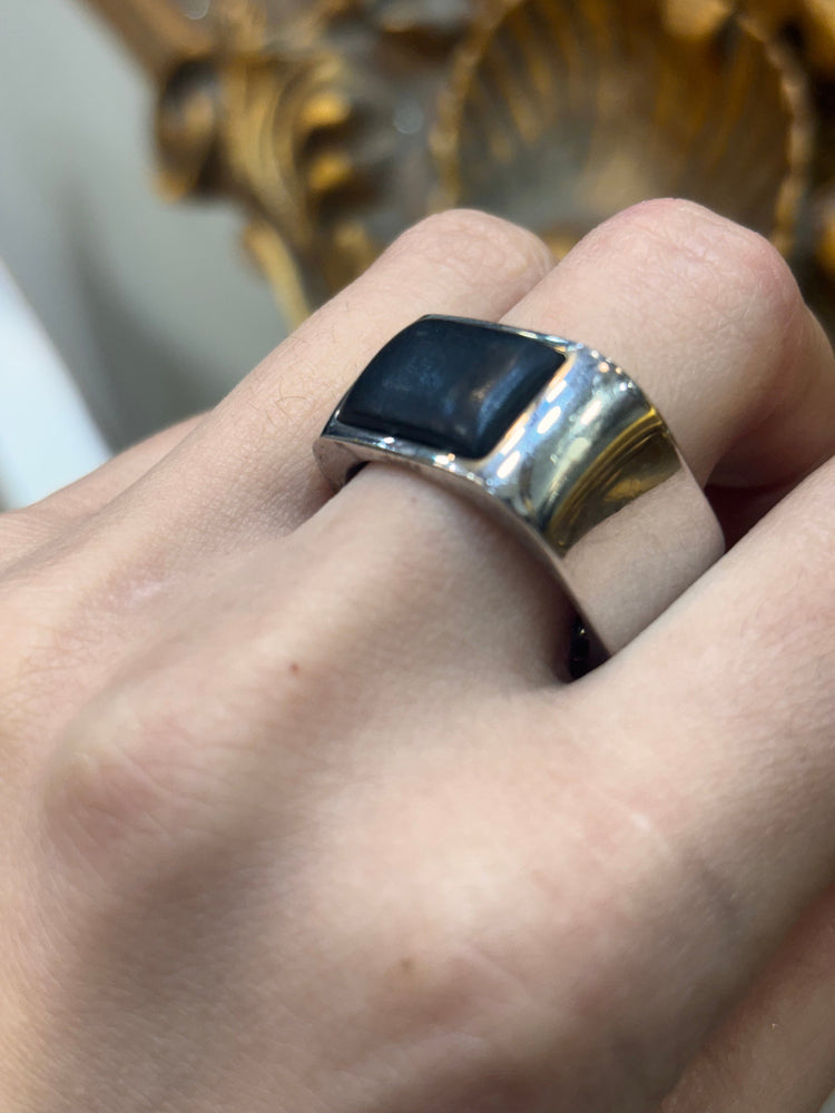 Men’s 925 Silver Emporio Armani Jet Ring - Hyman’s Jewellers