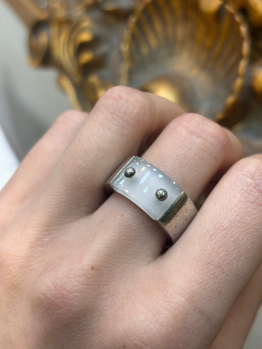 Men’s 925 Silver Vintage Brushed Emporio Armani Quartz Detail Ring - Hyman’s Jewellers