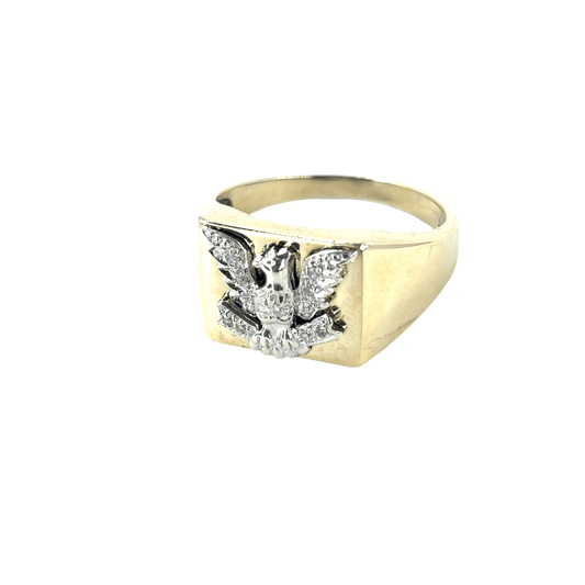 Men’s 9ct American Eagle Diamond - Accented Yellow Gold Signet Ring - Hyman’s Jewellers