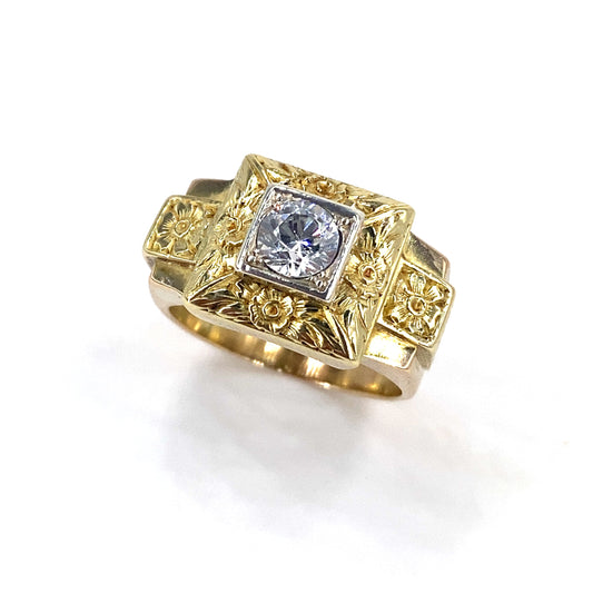 Men’s 9ct Engraved Cz Set Ring - 8.3g - Hyman’s Jewellers