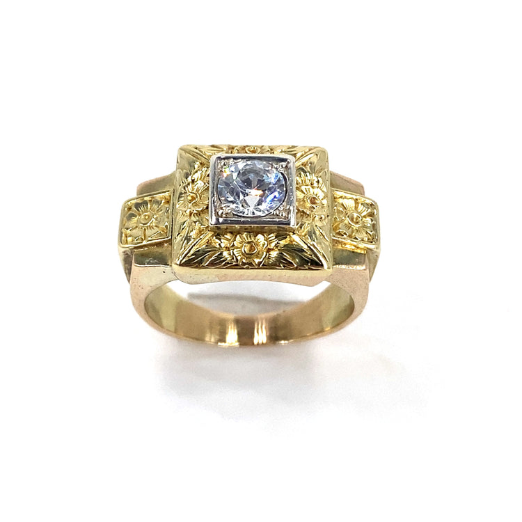 Men’s 9ct Engraved Cz Set Ring - 8.3g - Hyman’s Jewellers