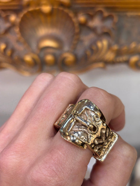 Men’s 9ct Engraved Yellow Gold Buckle Ring - 41.3G - Hyman’s Jewellers