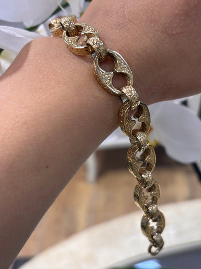 Men’s 9ct Etched Anchor Link Yellow Gold Chain Bracelet - 42.2g - Hyman’s Jewellers