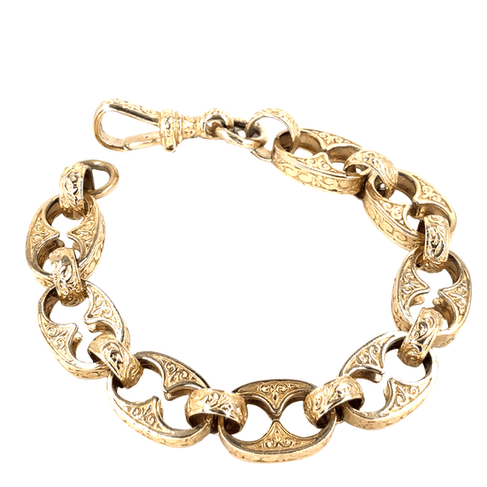Men’s 9ct Etched Anchor Link Yellow Gold Chain Bracelet - 42.2g - Hyman’s Jewellers