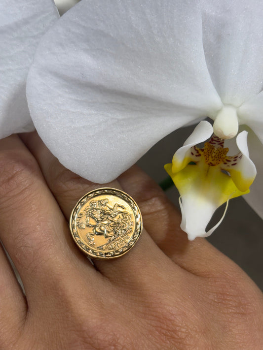 Men’s 9ct Intricate Yellow Gold Commemorative St George Coin with Detailed Markings - 1.5g Size N - Hyman’s Jewellers