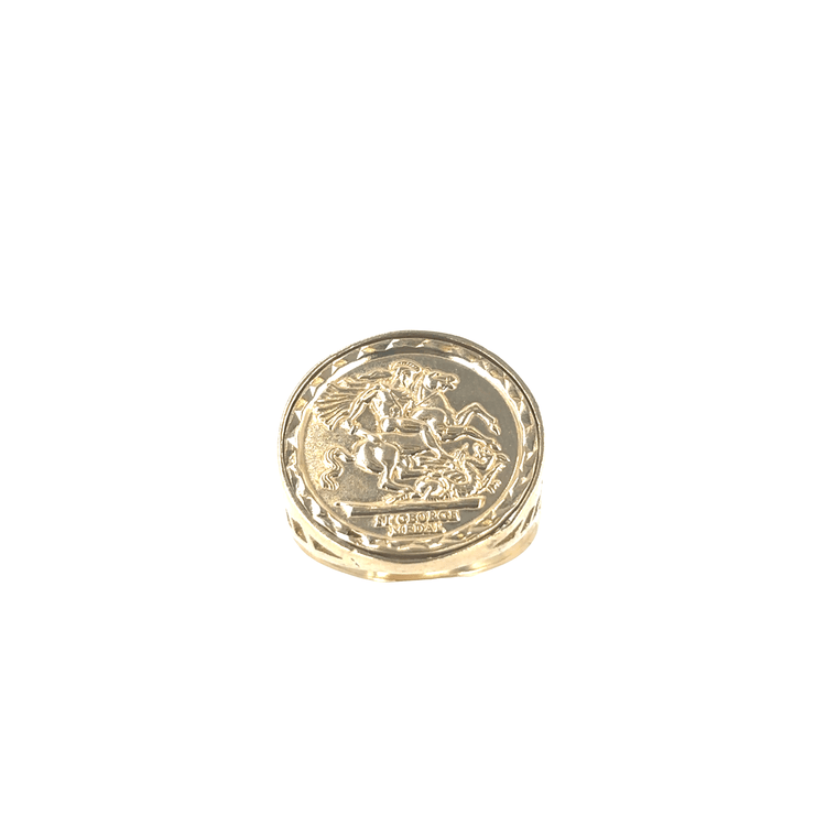 Men’s 9ct Intricate Yellow Gold Commemorative St George Coin with Detailed Markings - 1.5g Size N - Hyman’s Jewellers