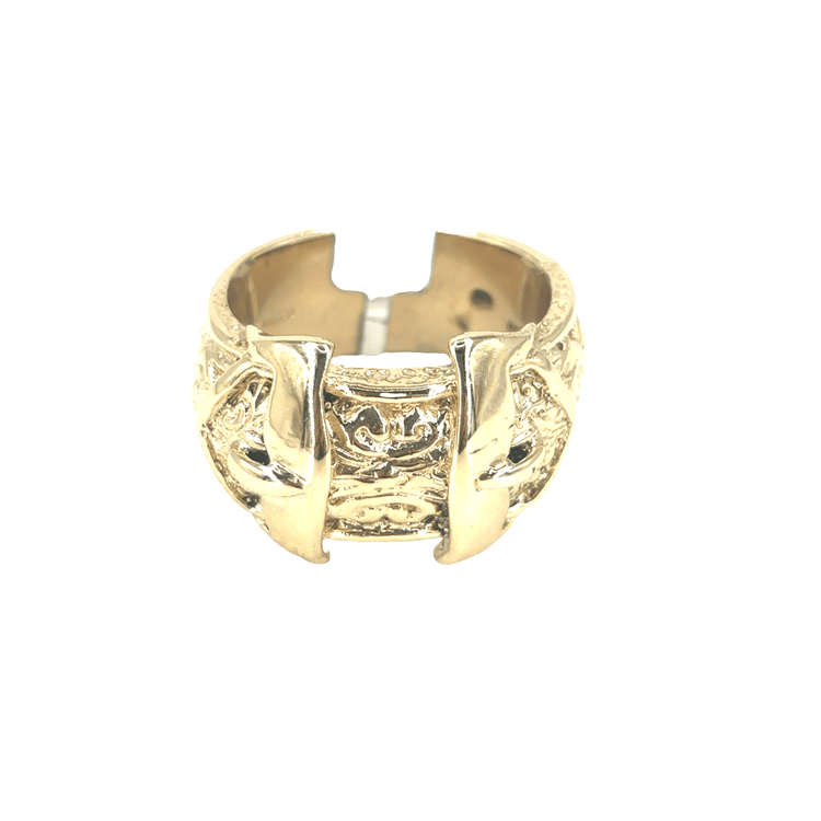Men’s 9ct Ornate Yellow Gold Buckle Ring with Detailed Engravings - Hyman’s Jewellers