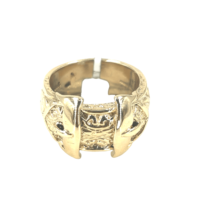 Men’s 9ct Ornate Yellow Gold Buckle Ring with Detailed Engravings - Hyman’s Jewellers