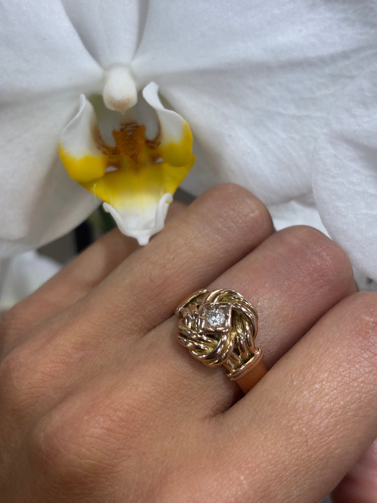 Men’s 9ct Rose Gold Old Cut Diamond Knot Ring - 0.25ct - Hyman’s Jewellers