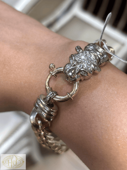 Men’s 9ct Yellow Gold Curb Panther Bracelet - 62g - Hyman’s Jewellers