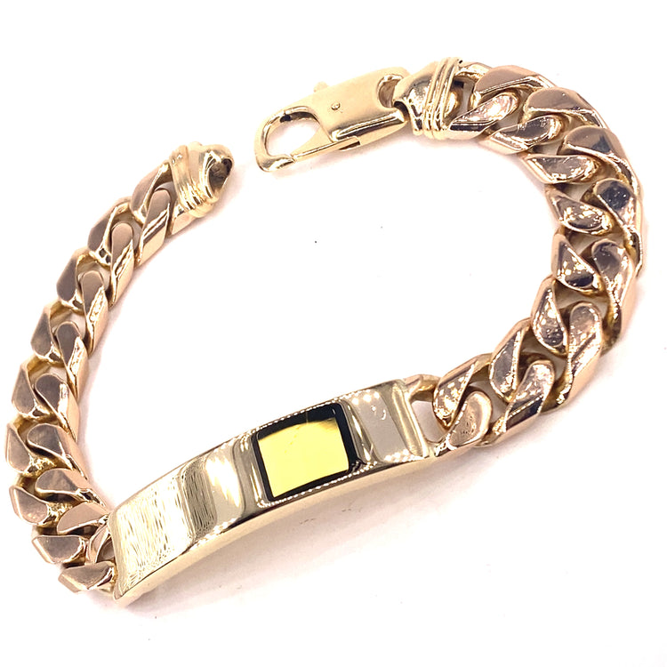 Men’s 9ct Yellow Gold Curl ID Bracelet - 53g 9” - Hyman’s Jewellers