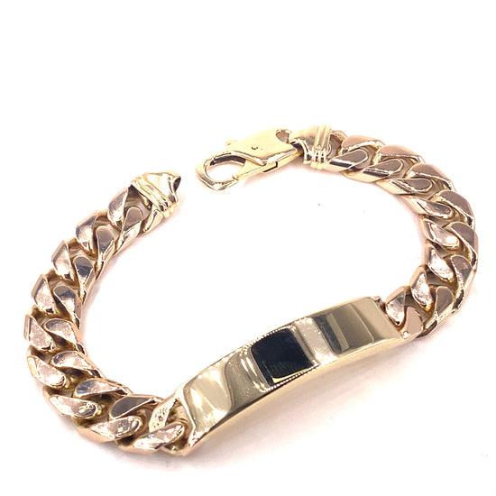 Men’s 9ct Yellow Gold Curl ID Bracelet - 53g 9” - Hyman’s Jewellers