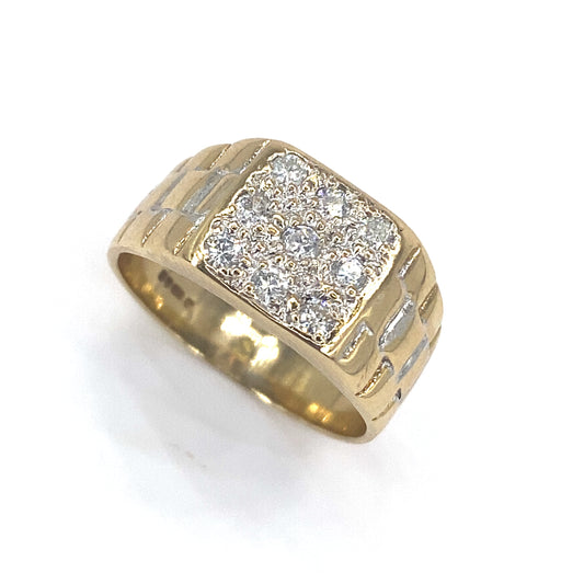 Men’s 9ct Yellow Gold Diamond Signet Watch Link Engraving Ring - 0.30ct - Hyman’s Jewellers