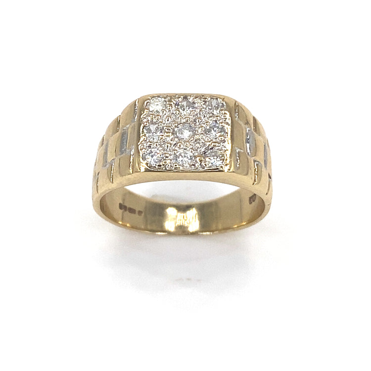 Men’s 9ct Yellow Gold Diamond Signet Watch Link Engraving Ring - 0.30ct - Hyman’s Jewellers