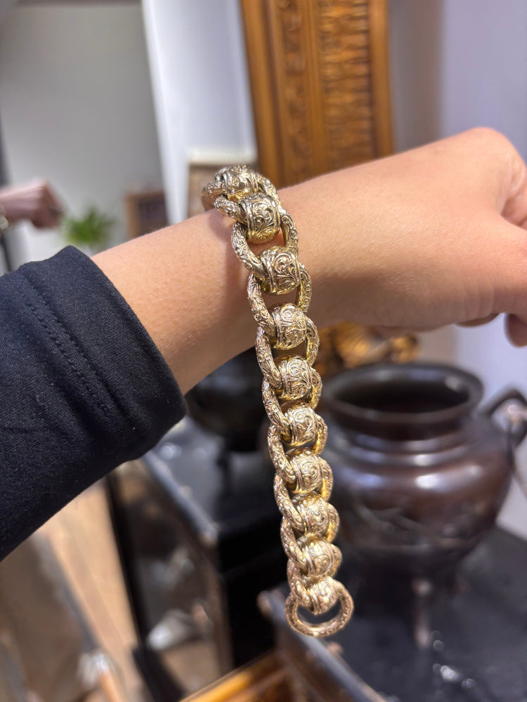 Men’s 9ct Yellow Gold Engraved RollerBall Bracelet - 129.2g 9” - Hyman’s Jewellers