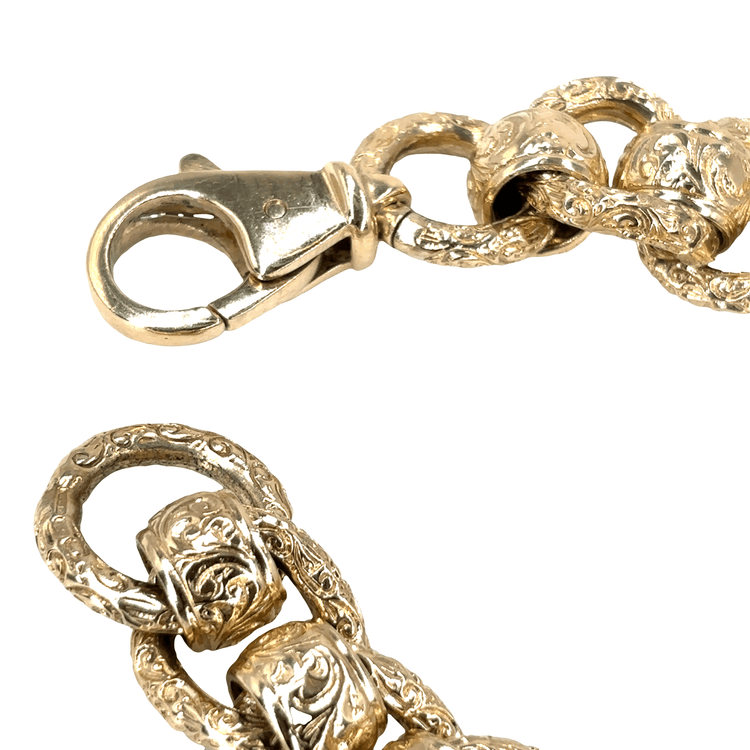 Men’s 9ct Yellow Gold Engraved RollerBall Bracelet - 129.2g 9” - Hyman’s Jewellers