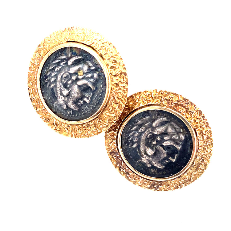 Men’s 9ct Yellow Gold Engraved Roman Coin Style Cufflinks - Hyman’s Jewellers