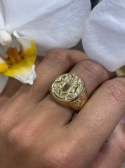 Men’s 9ct Yellow Gold Heraldic Signet Ring - 9.7g Size Q - Hyman’s Jewellers