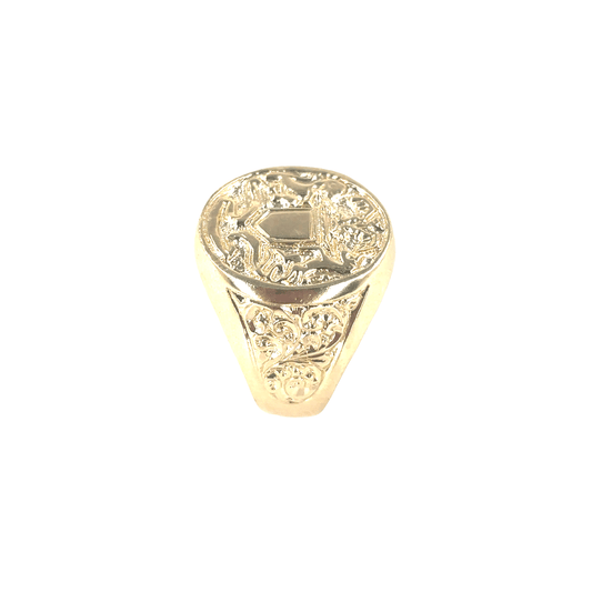 Men’s 9ct Yellow Gold Heraldic Signet Ring - 9.7g Size Q - Hyman’s Jewellers