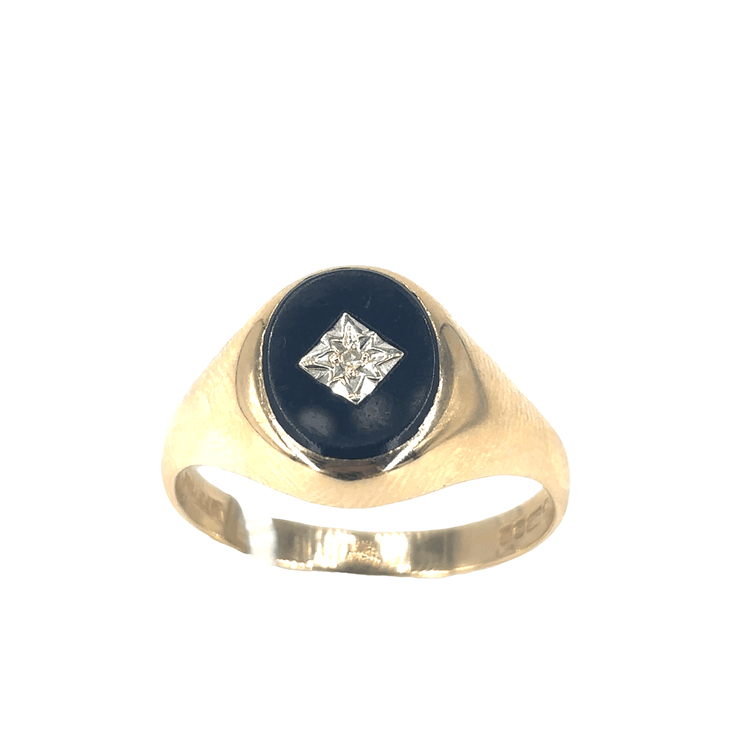 Men’s 9ct Yellow Gold Signet Ring with Onyx - 5.1g Z+1 - Hyman’s Jewellers