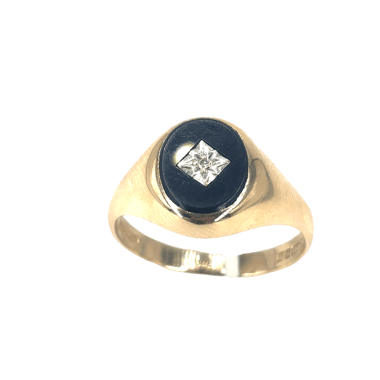 Men’s 9ct Yellow Gold Signet Ring with Onyx - 5.1g Z+1 - Hyman’s Jewellers