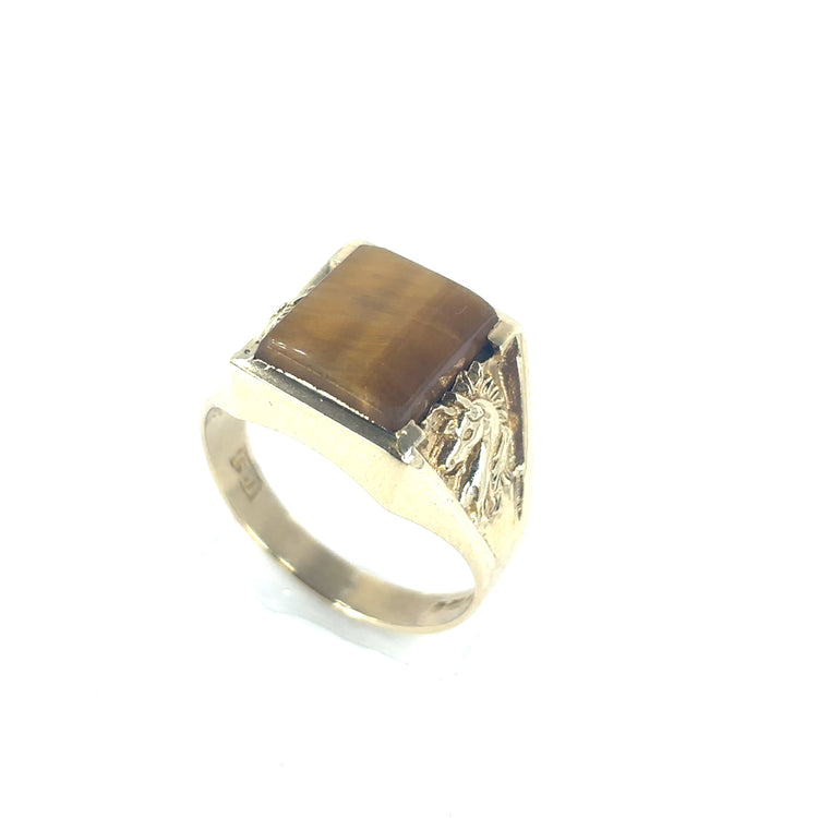 Men’s 9ct Yellow Gold Tiger’s Eye Ring - 5.8g Size U - Hyman’s Jewellers