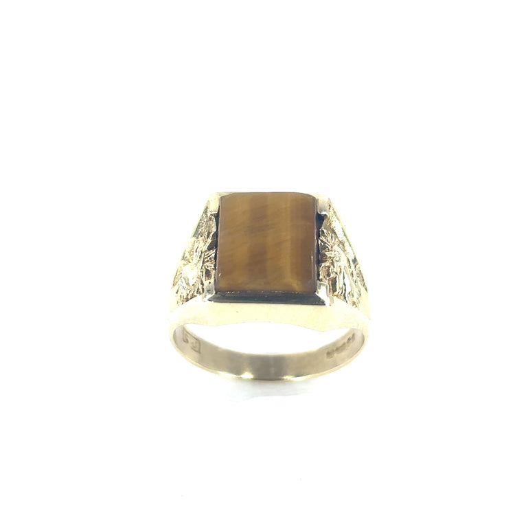Men’s 9ct Yellow Gold Tiger’s Eye Ring - 5.8g Size U - Hyman’s Jewellers