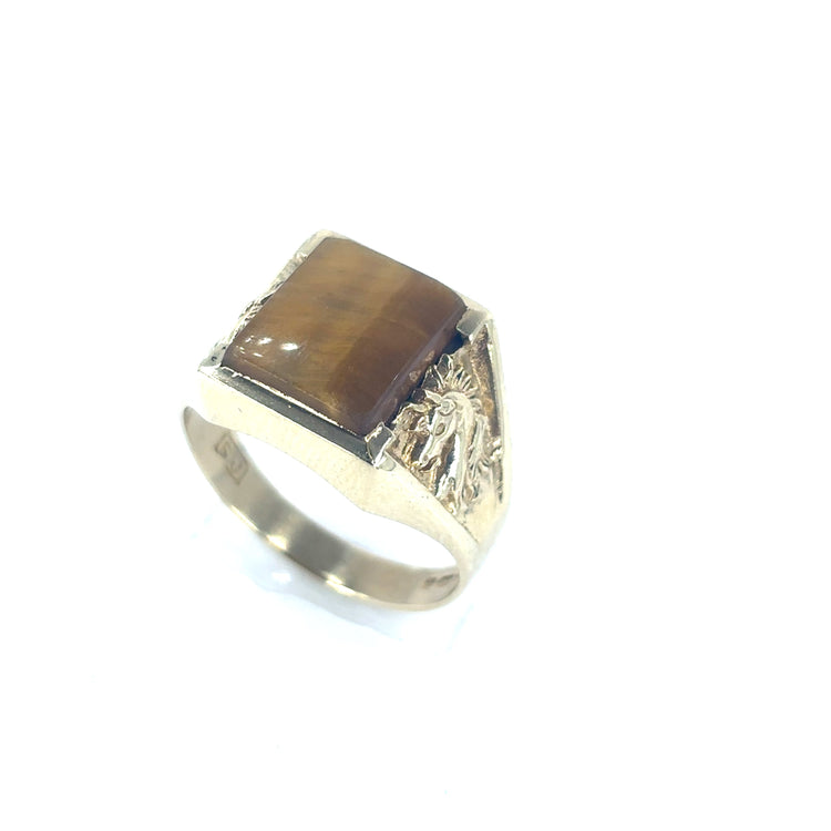 Men’s 9ct Yellow Gold Tiger’s Eye Ring - 5.8g Size U - Hyman’s Jewellers