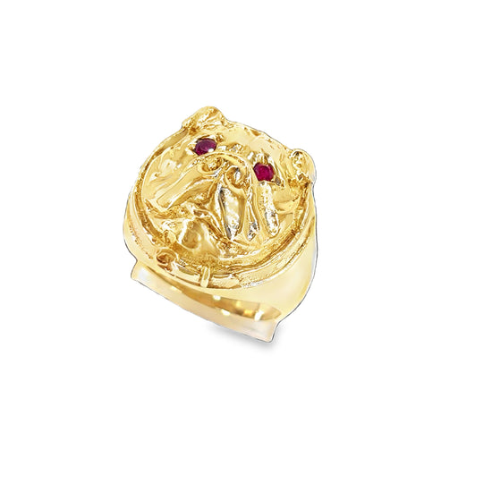 Men’s 9ct Yellow Gold XL Bull Dog Ring - 20.8g - Hyman’s Jewellers
