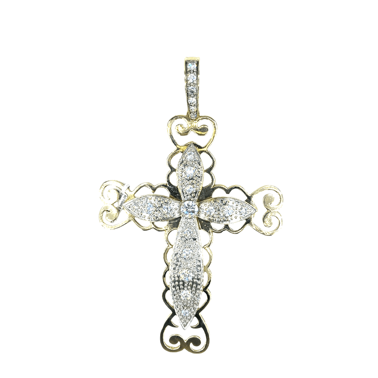 Men’s 9ct Yellow Gold XL CZ Cross Pendant - 5.5” 71.8g - Hyman’s Jewellers