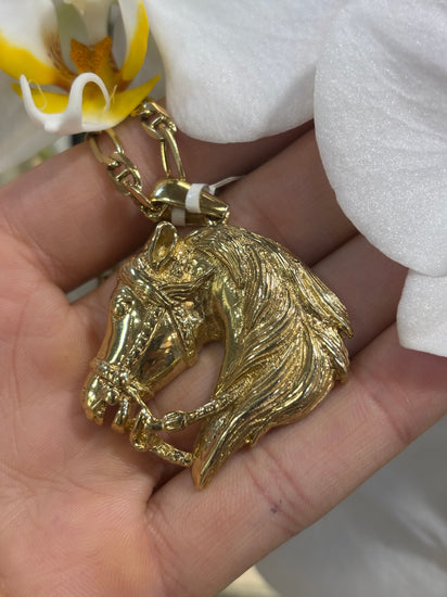 Mens 9ct Yellow Gold XL Horse Head Pendant 14.9g - Hyman’s Jewellers