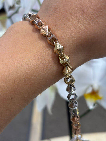 Men’s 9ct Yellow Rose White Gold Pyramid Bracelet - 32g - Hyman’s Jewellers