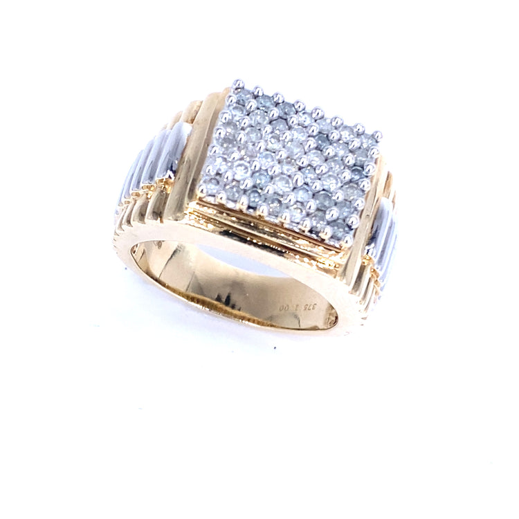 Men’s 9ct Yellow White Gold Diamond Cluster Ring - Hyman’s Jewellers