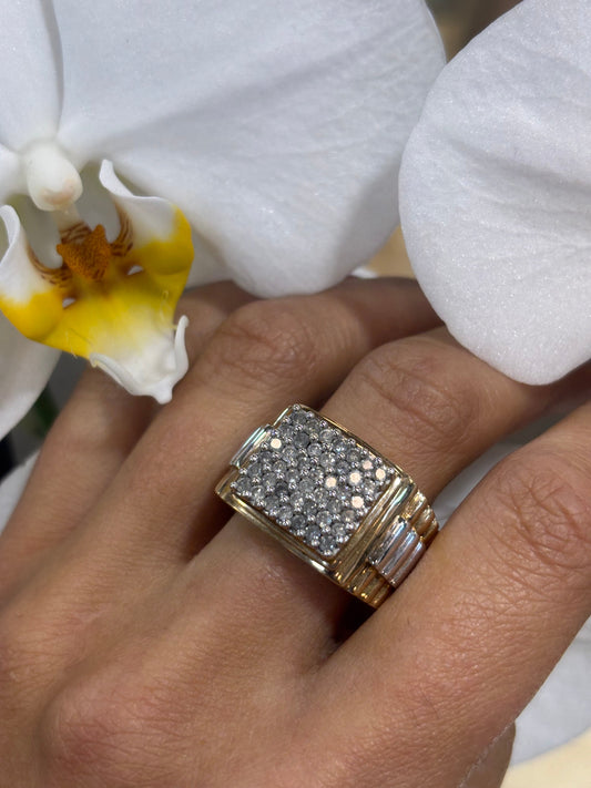 Men’s 9ct Yellow White Gold Diamond Cluster Ring - Hyman’s Jewellers