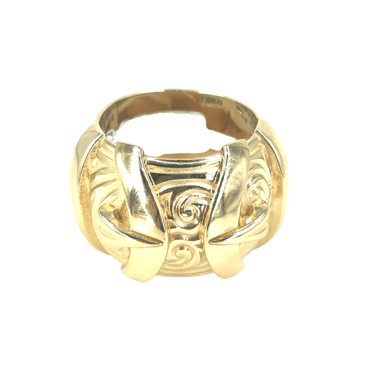 Men’s XL 9ct Yellow Gold Buckle Ring with Artistic Engraving - 61.3G - Hyman’s Jewellers