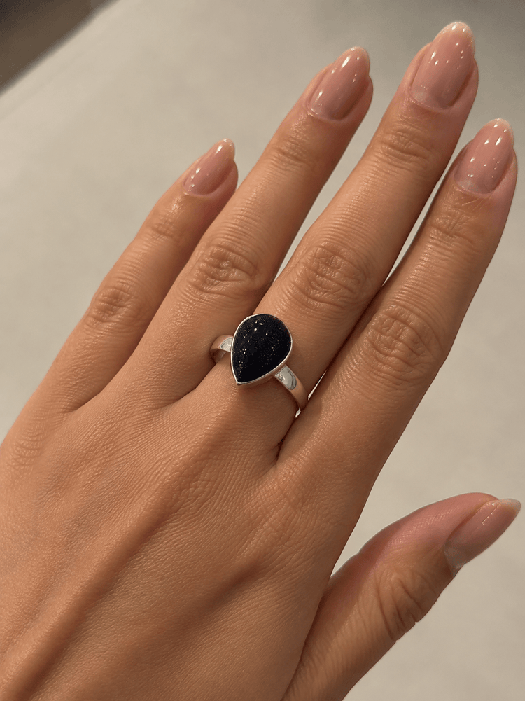 Pear-Shaped Blue Quartz Solitaire Ring in Silver - Hyman’s Jewellers