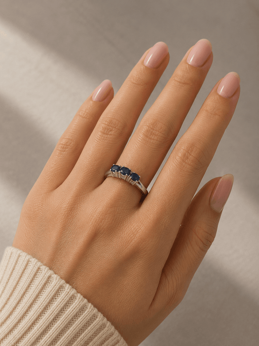 Royal Blue Sapphire Three-Stone Ring in 14ct White Gold 2.7g - Hyman’s Jewellers