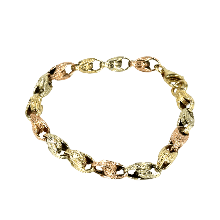 Textured Interlocking Link Chain Bracelet Mixed of 9CT Yellow and Rose Gold - Hyman’s Jewellers