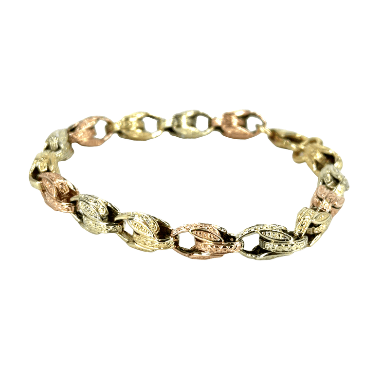 Textured Interlocking Link Chain Bracelet Mixed of 9CT Yellow and Rose Gold - Hyman’s Jewellers