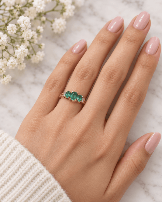 Three-Stone Oval Emerald Ring in 18CT Yellow Gold - Hyman’s Jewellers