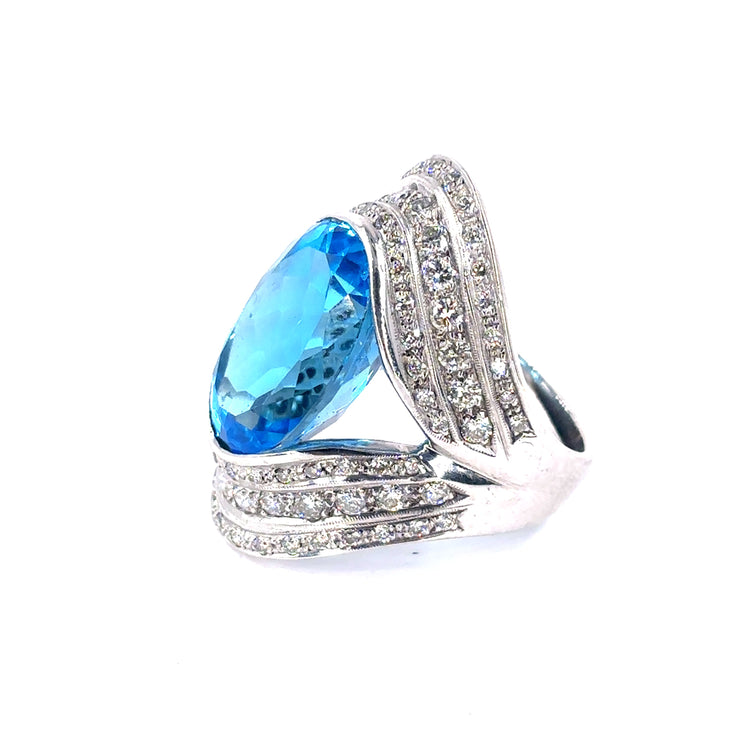 Unisex 18ct White Gold Diamond Blue Topaz Dress Ring - 2.50ct - Hyman’s Jewellers