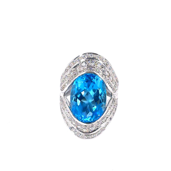 Unisex 18ct White Gold Diamond Blue Topaz Dress Ring - 2.50ct - Hyman’s Jewellers