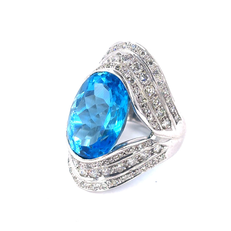 Unisex 18ct White Gold Diamond Blue Topaz Dress Ring - 2.50ct - Hyman’s Jewellers
