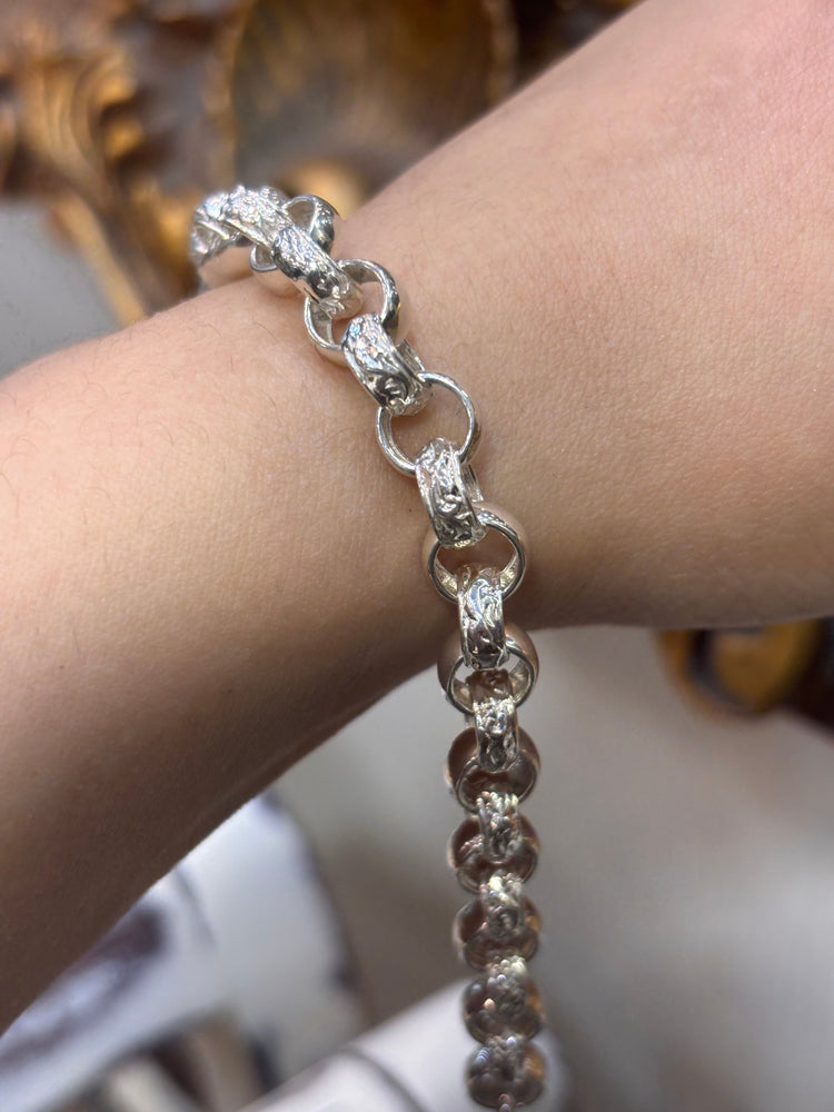 Unisex 925 Silver Engraved Belcher Bracelet - 8” - Hyman’s Jewellers