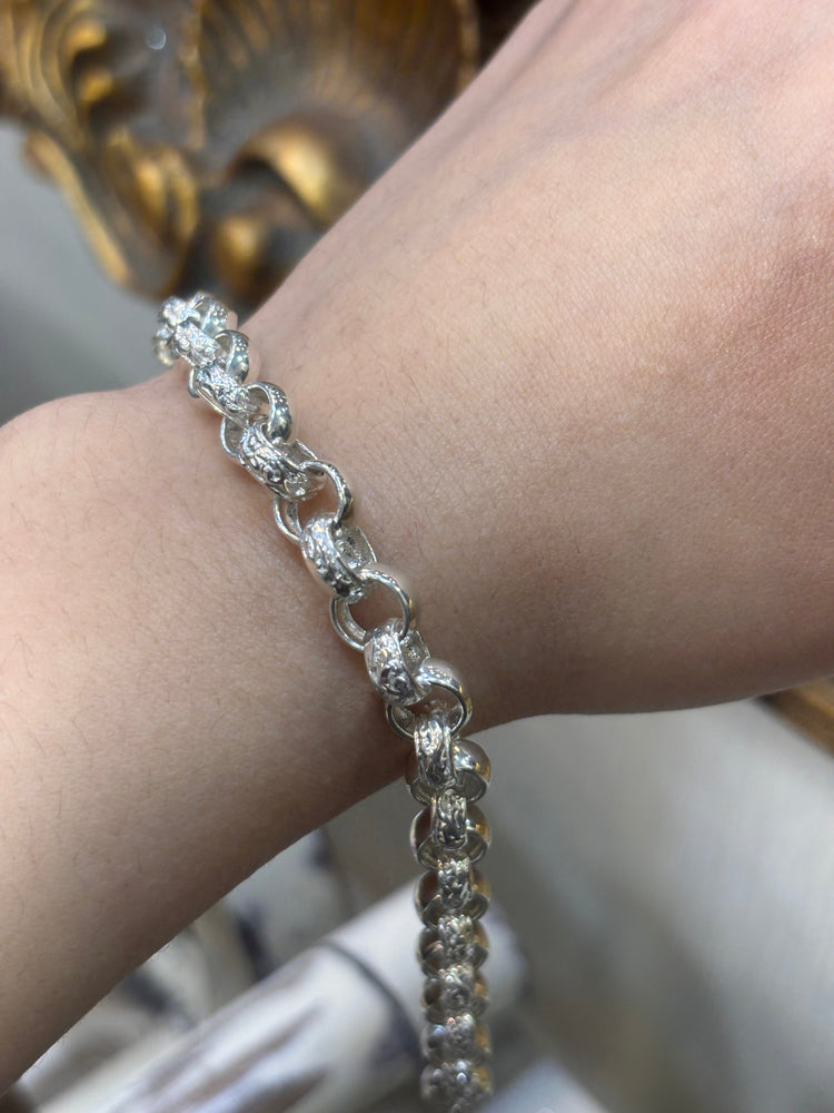 Unisex 925 Silver Engraved Belcher Bracelet - 8” - Hyman’s Jewellers