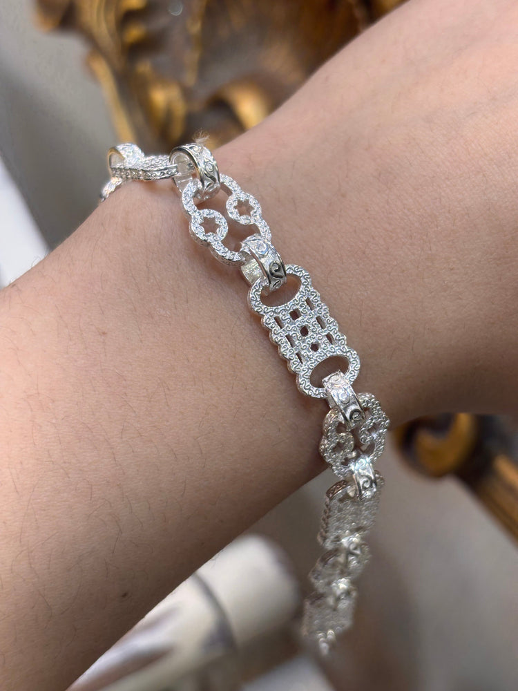 Unisex 925 Silver Engraved Star & Bar Bracelet - 8” - Hyman’s Jewellers