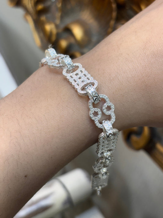 Unisex 925 Silver Engraved Star & Bar Bracelet - 8” - Hyman’s Jewellers