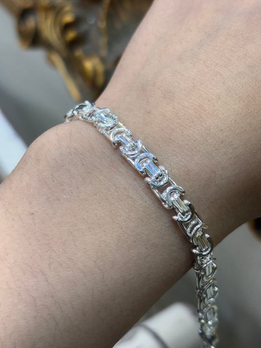 Unisex 925 Silver Flat Byzantine Bracelet - 8” - Hyman’s Jewellers