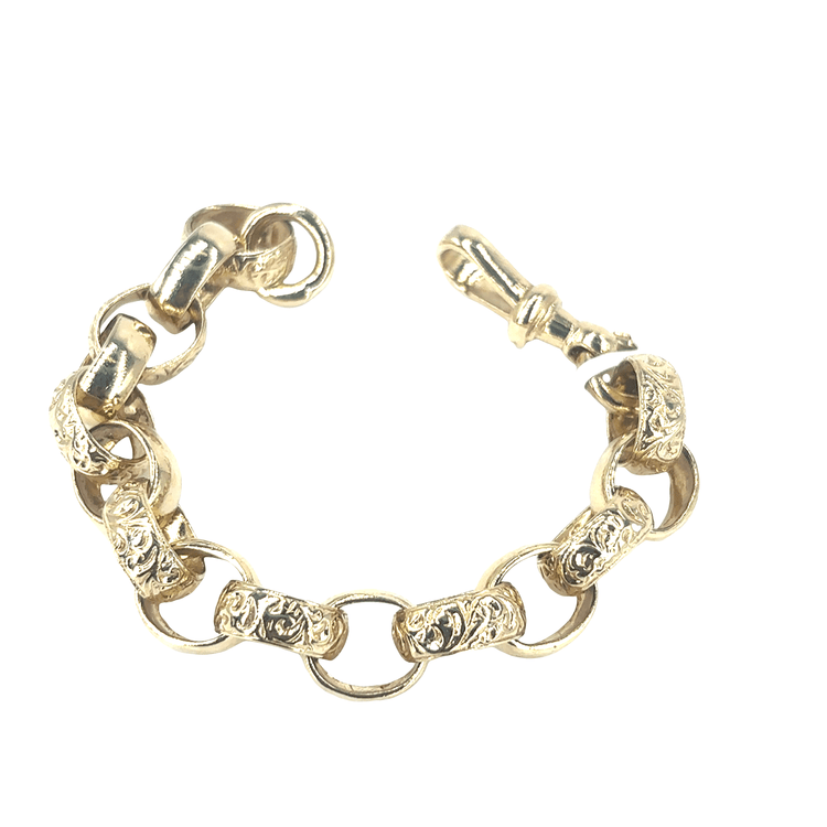 Unisex 9ct Engraved Yellow Gold Belcher Chain Bracelet - 7” 30.1g - Hyman’s Jewellers