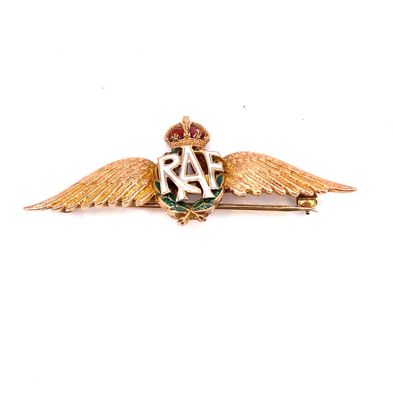 Unisex 9ct Yellow Gold Enamelled Original Vintage “RAF” Brooch - 6g - Hyman’s Jewellers